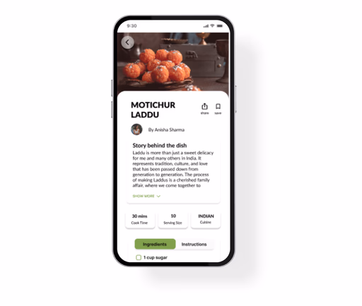 Give every dish a voice — app screen mockup